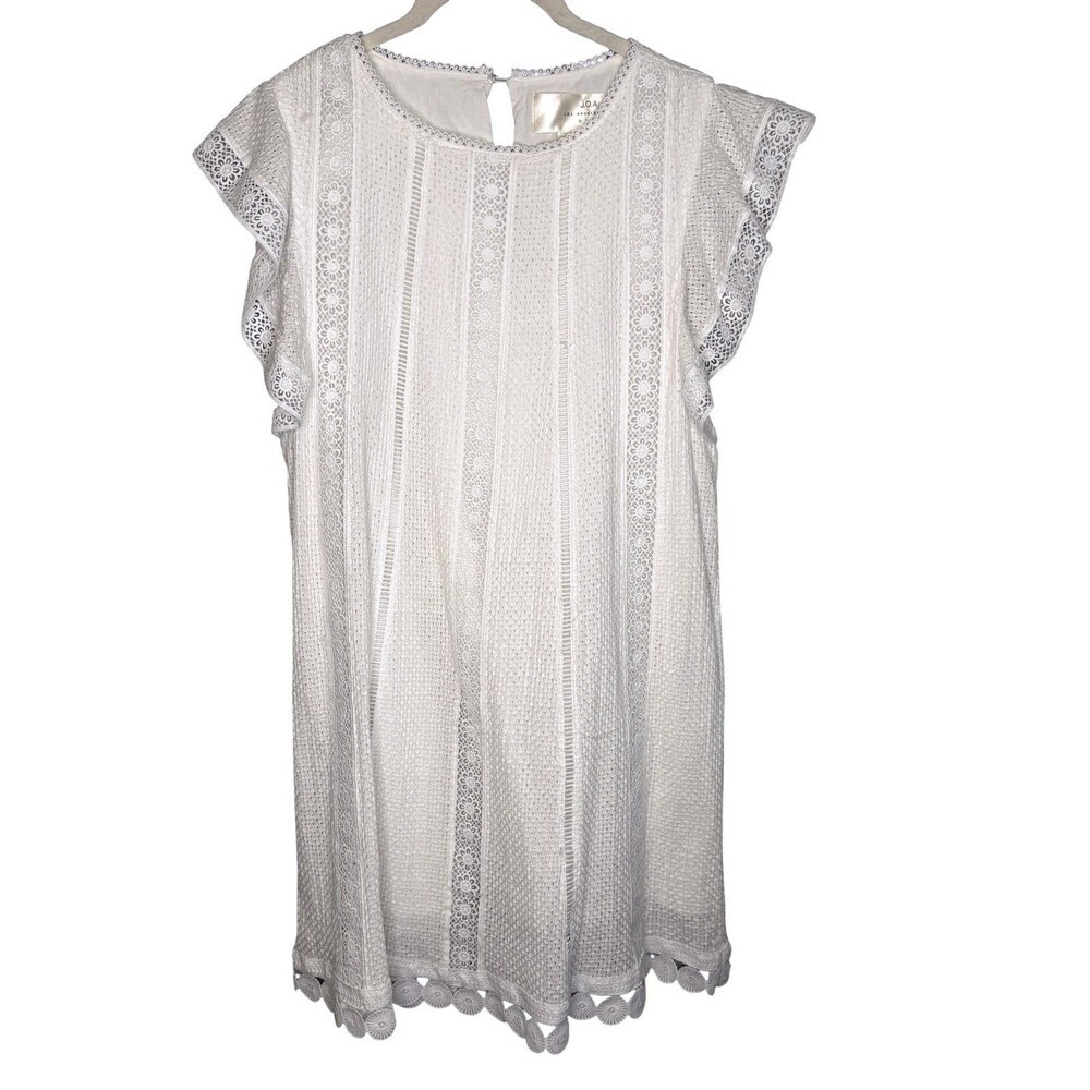 J.O.A. Dress Womens Medium White Lace Crochet Flutter Sleeve Shift Lined Casual